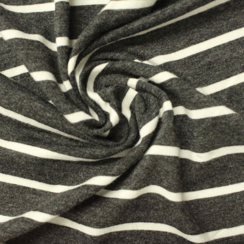 Grey Horizontal-Stripe Jersey Knit, Viscose, 230 gsm, 170 cm