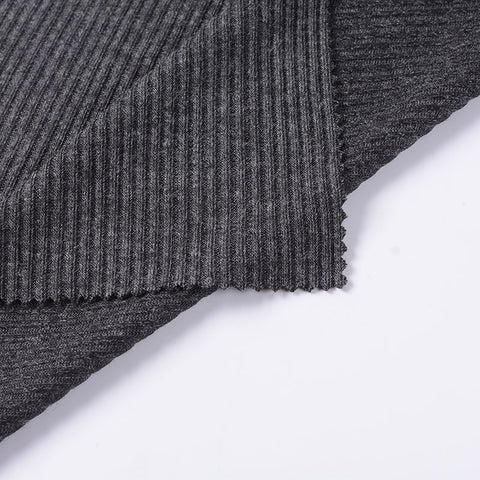 Dark Grey Marl Rib Knit, Poly-Viscose, 200 gsm