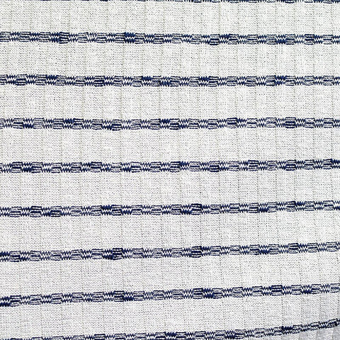 Navy Horizontal-Stripe Rib Knit, Poly-Cotton, 290 gsm