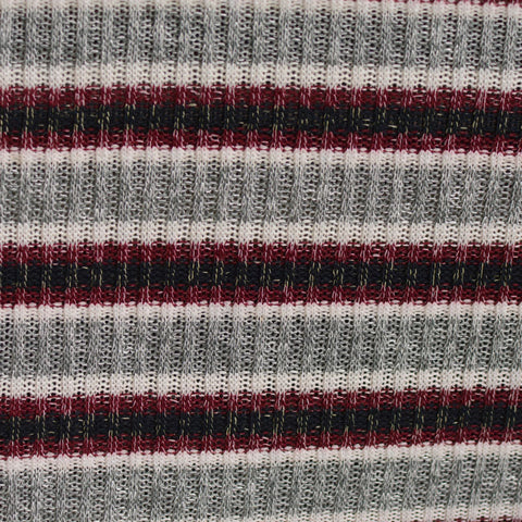 Grey Horizontal-Stripe Rib Knit, Poly-Viscose, 222 gsm