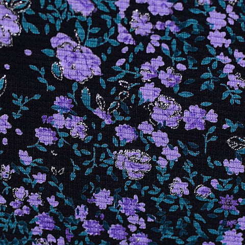 Purple Floral Jersey Knit, Viscose, 175 gsm, 156 cm