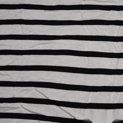Black Horizontal-Stripe Jersey Knit, Viscose, 140 gsm, 160 cm