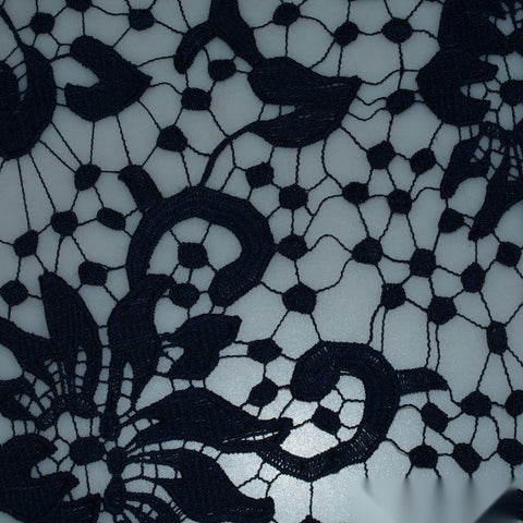 Dark Blue Floral Woven, Polyester