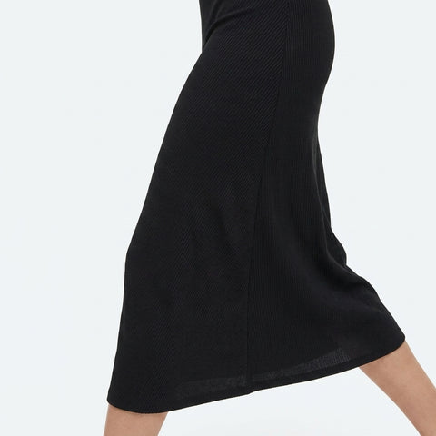 Polyester Viscose Stretch Rib Knit Fabric, 270 gsm, 150 cm — Black