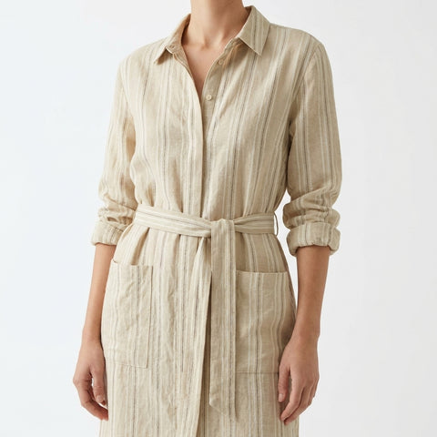 Cream Stripes Woven, Cotton-Linen, 200 gsm