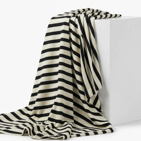 Black Horizontal-Stripe Scuba Knit, Modal-Poly