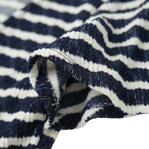 Navy Horizontal-Stripe Crepe, Poly-Viscose