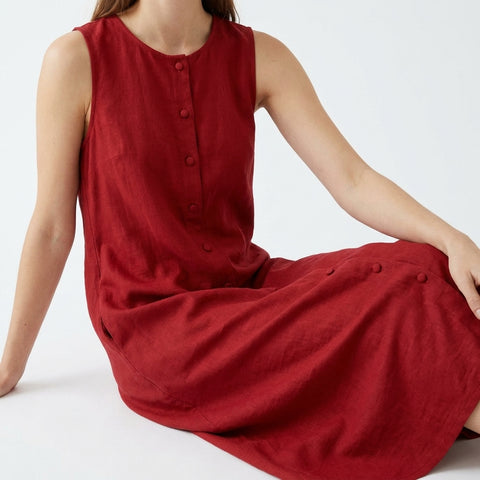 Deep Red Linen-Look, Polyester