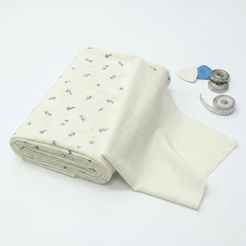 Blue Floral Crepe, Polyester, 170 gsm