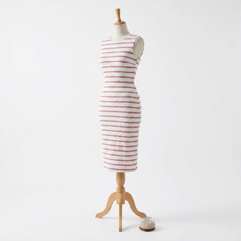 Pink Horizontal-Stripe Crepe, Poly-Viscose
