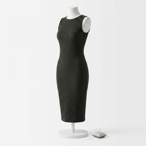 Dark Grey Stripes Rib Knit, Polyester