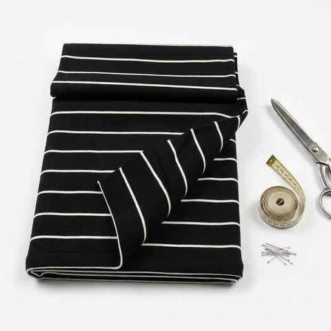 White Horizontal-Stripe Ponte Knit, Cotton-Poly, 280 gsm
