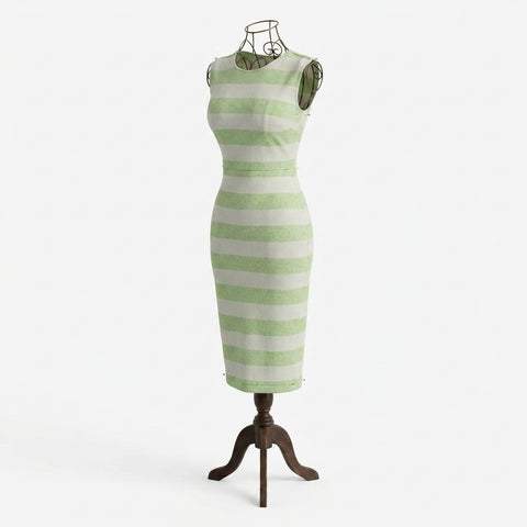 Light Green Horizontal-Stripe Crepe, Polyester