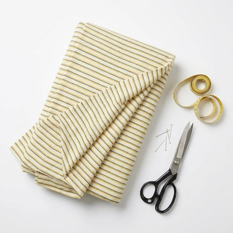 Yellow Horizontal-Stripe Crepe, Cotton-Poly, 151 gsm