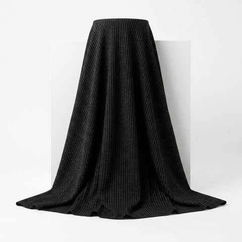 Black Glitter-Stripe Rib Knit, Poly-Metallic