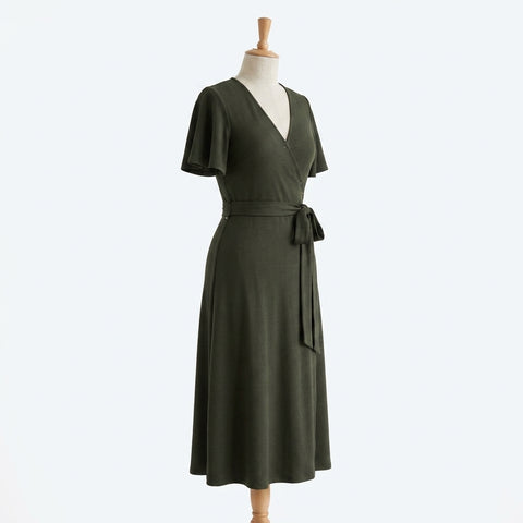 Dark Olive Rib Knit, Viscose-Acrylic