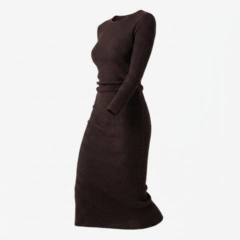 Dark Brown Marl Rib Knit, Poly-Cotton