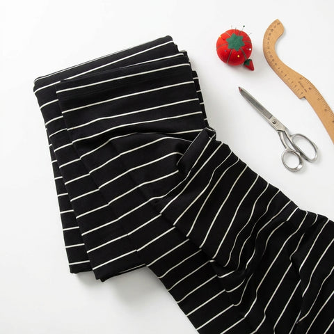 White Horizontal-Stripe Ponte Knit, Cotton-Poly, 270 gsm