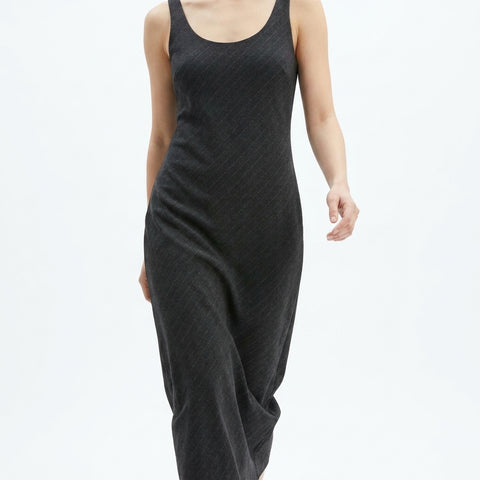Light Grey Vertical-Stripe Ponte Knit, Viscose-Poly