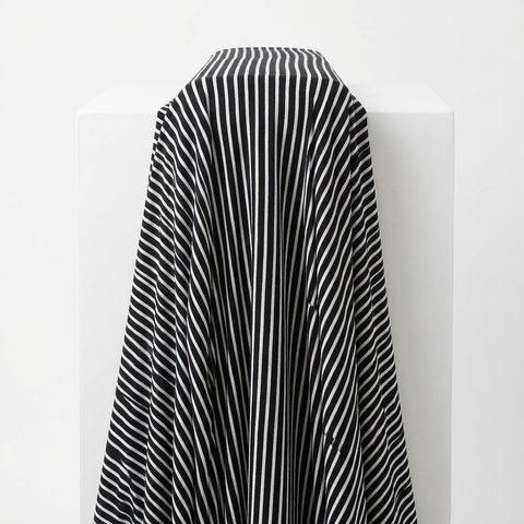 Black Vertical-Stripe Jersey Knit, Viscose, 165 gsm