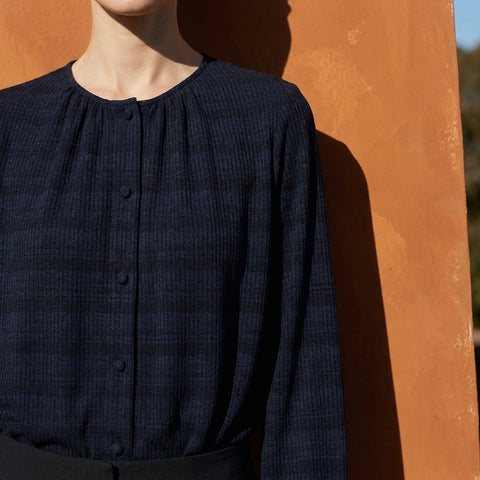 Dark Navy Horizontal-Stripe Rib Knit, Viscose-Poly