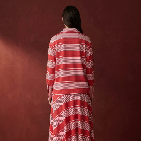 White Horizontal-Stripe Jersey Knit, Cotton-Modal