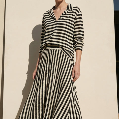 Black Horizontal-Stripe Rib Knit, Poly-Cotton, 223 gsm