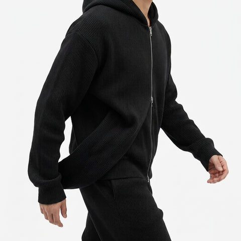 Black Ribbed Rib Knit, Cotton