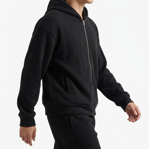 Black Pinstripe Rib Knit, Viscose