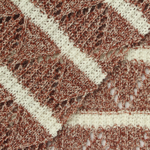 Cream Horizontal-Stripe Chunky Knit, Polyester, 375 gsm