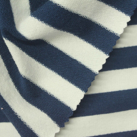 Navy Horizontal-Stripe French Terry, Cotton, 230 gsm