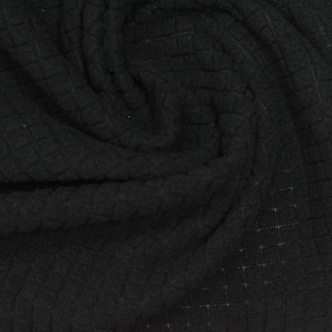 Black Tone-on-Tone Grid Fleece, Polyester