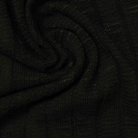 Slub Viscose Polyester Stretch Rib Knit Fabric, 315 gsm, 144 cm — Black