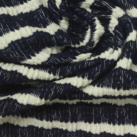 Navy Horizontal-Stripe Crepe, Poly-Viscose