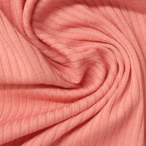 Polyester Viscose Stretch Rib Knit Fabric, 240 gsm, 135 cm — Pink