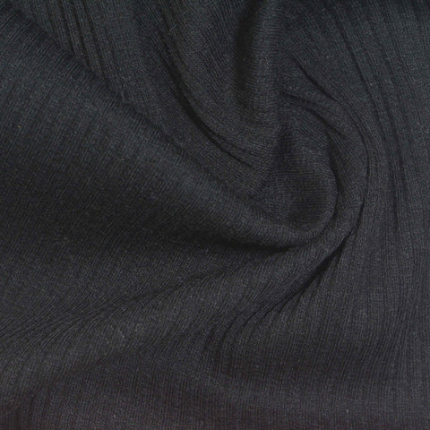 Black Ribbed Rib Knit, Poly-Cotton