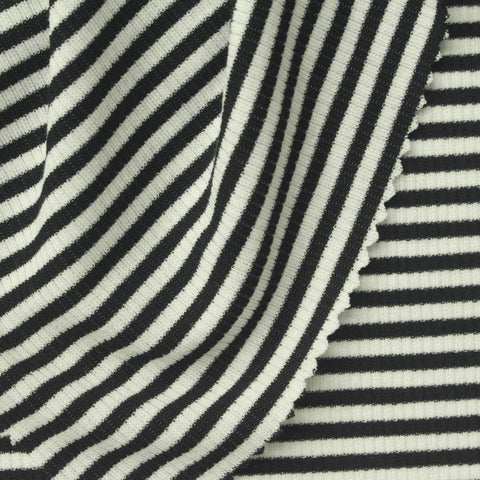 Black Horizontal-Stripe Rib Knit, Poly-Viscose, 180 gsm, 155 cm
