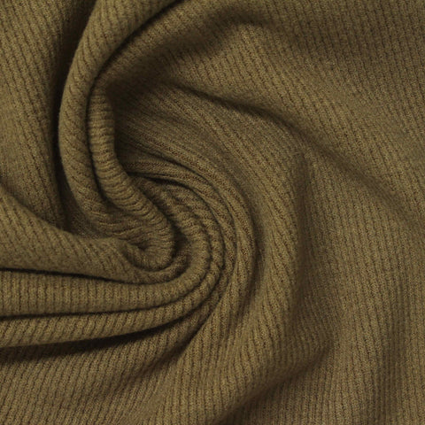 Viscose Polyester Blend Stretch Rib Knit Fabric, 280 gsm, 185 cm — Khaki, ref EF-265518