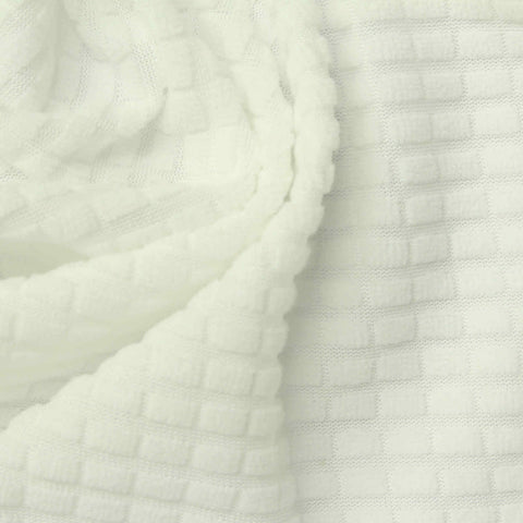 Plaid Polyester Stretch Knit Fabric, 182 gsm, 160 cm — White