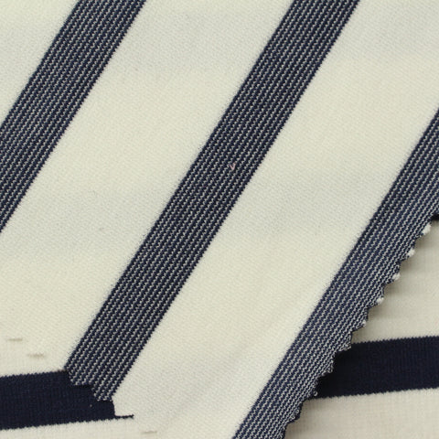 Navy Horizontal-Stripe Ponte Knit, Poly-Viscose, 334 gsm