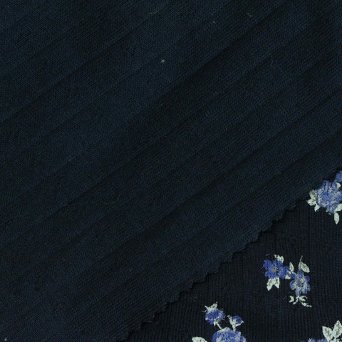 Blue Floral Rib Knit, Cotton