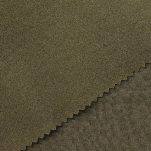 Brushed Cotton Polyester Stretch French Terry Fabric, 190 gsm, 165 cm — Khaki