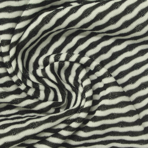 Black Horizontal-Stripe Interlock Knit, Polyester, 220 gsm, 170 cm