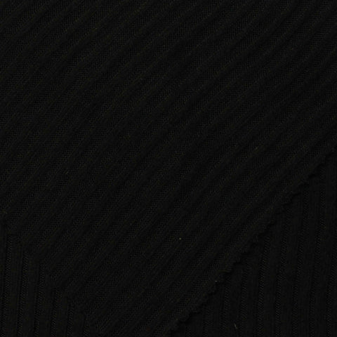 Brushed Polyester Stretch Rib Knit Fabric, 195 gsm — Black
