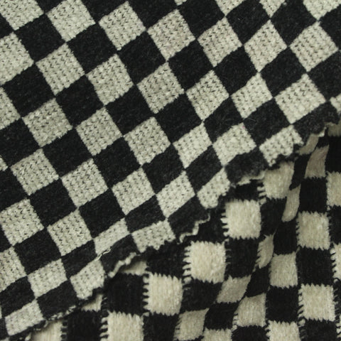 Plaid Polyester Stretch Chenille Fabric, 420 gsm, 167 cm — White