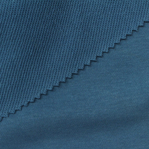 Cotton Polyester Stretch French Terry Fabric, 270 gsm, 180 cm — Blue