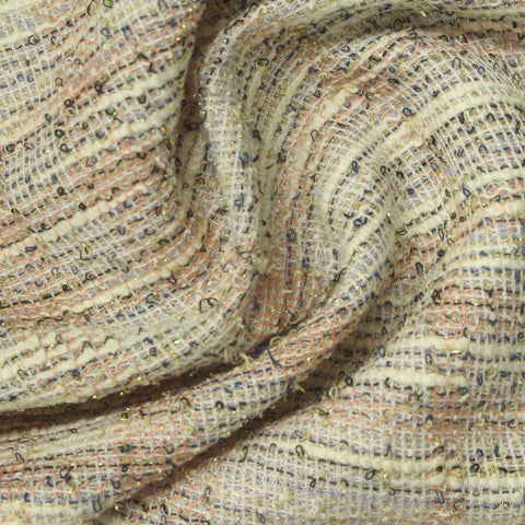 Cream Horizontal-Stripe Bouclé, Poly-Cotton, 180 gsm
