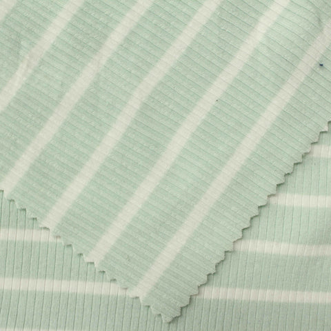 Light Green Horizontal-Stripe Rib Knit, Polyester, 290 gsm