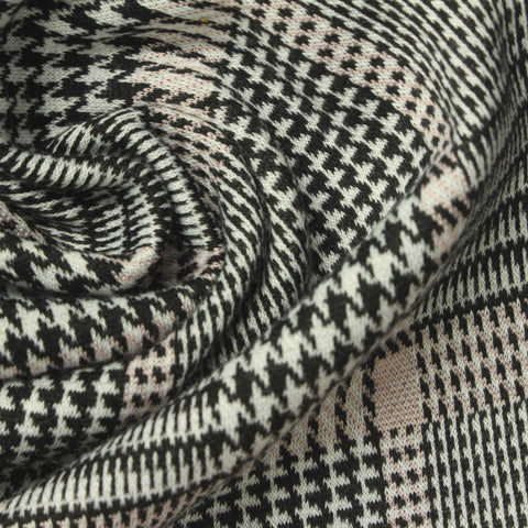 Black Houndstooth Interlock Knit, Polyester, 313 gsm