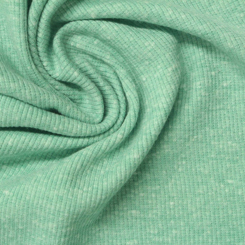 Light Green Marl Rib Knit, Cotton-Poly, 240 gsm